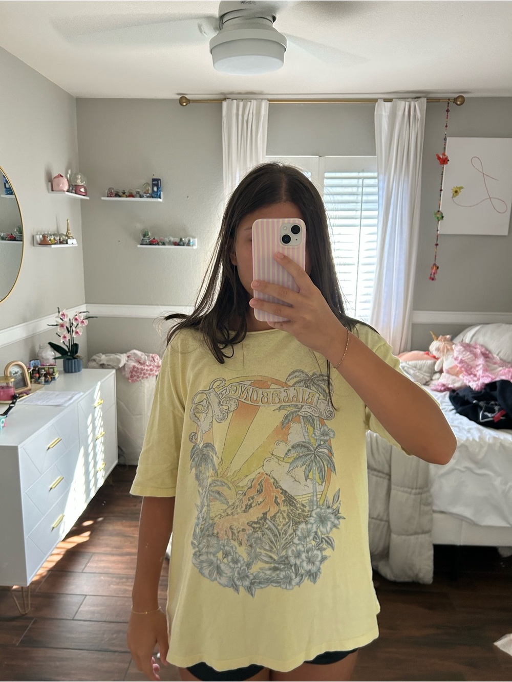 Billabong Yellow Graphic T‑Shirt with Tropical Sunset Print